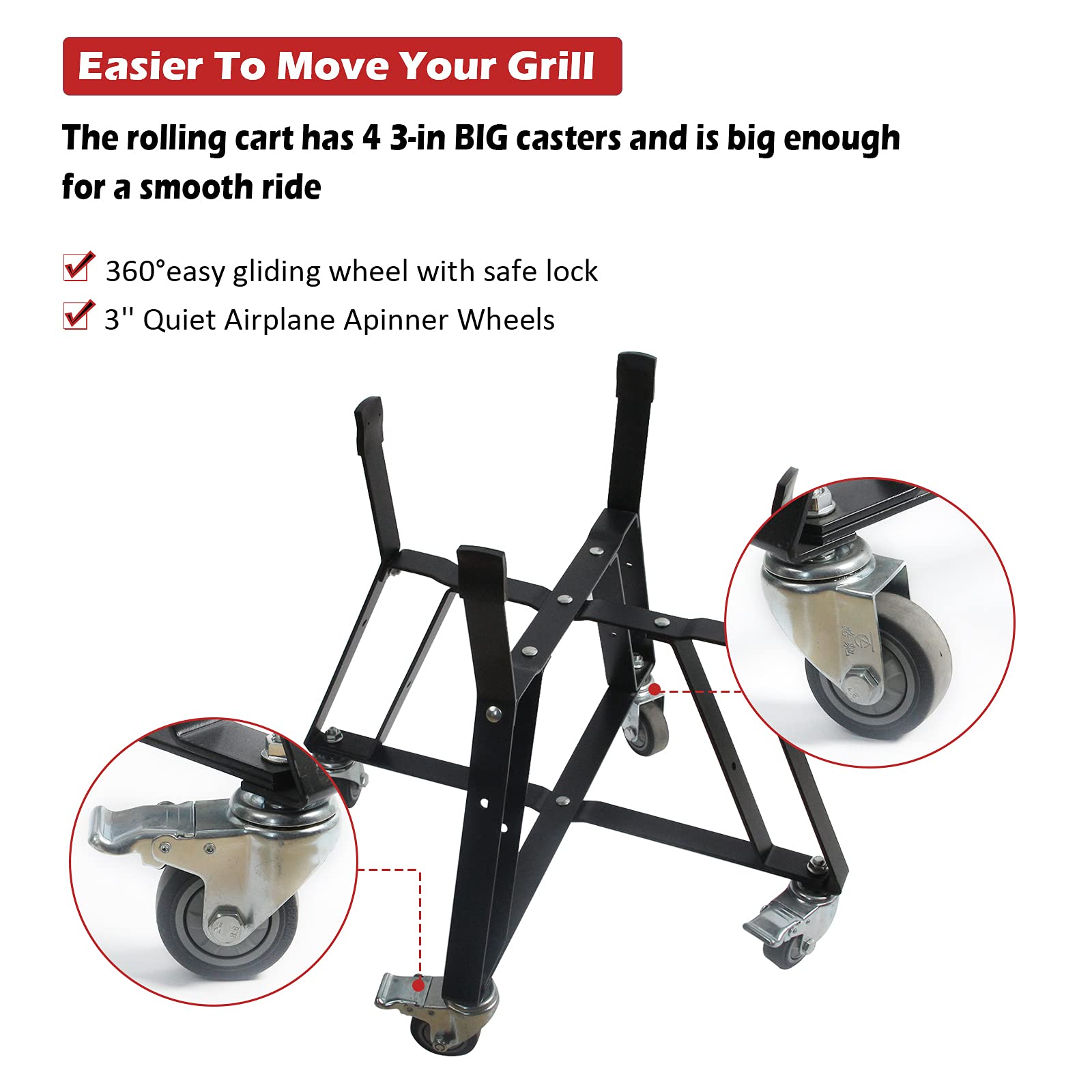 Dracarys Rolling Cart For Big Green Egg Accessories Rolling Nest With Heavy Duty Locking Caster Wheels Powder Coated Steel Rolli